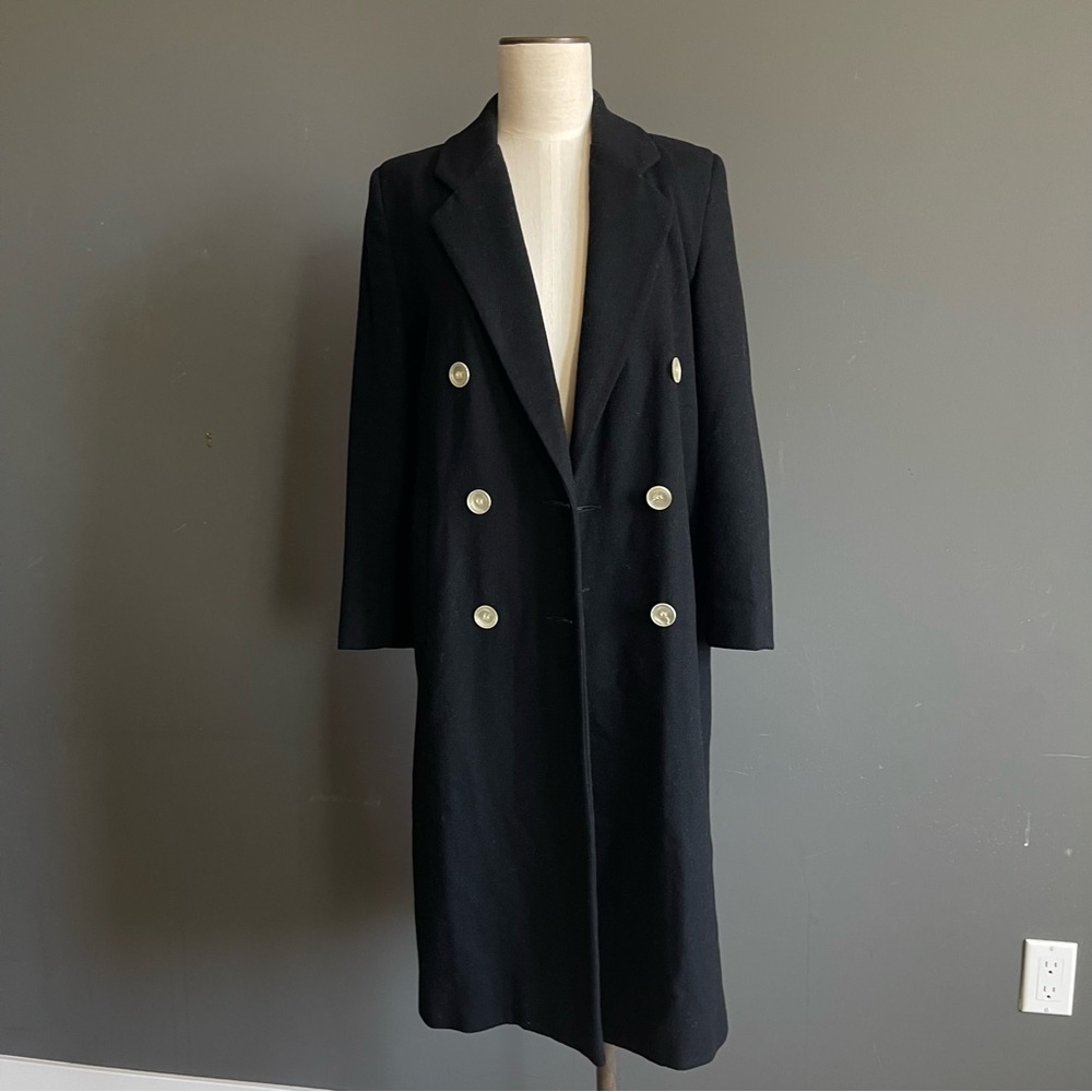 Bert Newman Petite Wool Coat 4 Black Double Breasted Minimal Luxe Classic Preppy